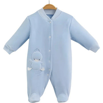 Baby Velvet Footie Romper – Duck Applique Detail