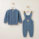 Baby Knit Cardigan & Overalls Set – Teddy Bear Pocket Detail
