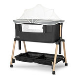 Baby Crib Layla 2In1 With Foldable Side BLACK/wooden effect