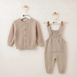 Baby Knit Cardigan & Overalls Set – Teddy Bear Pocket Detail