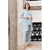 3 pcs Maternity Robe Pajamas Set- blue