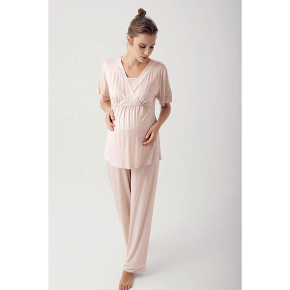 Lycra Maternity Pajamas Set/ Bej