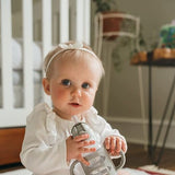 Wide-Neck Sippy Straw Bottle with Handles, 270mL, Gray, 6m+