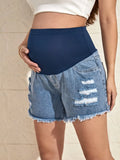 Maternity Ripped Raw Hem Denim Shorts