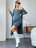 Maternity Ribbed Knit Tube Bodycon Dress With Coat
