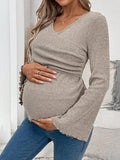 Maternity Solid Color Criss-Cross Wrap Flare Sleeve Ruffle