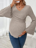 Maternity Solid Color Criss-Cross Wrap Flare Sleeve Ruffle