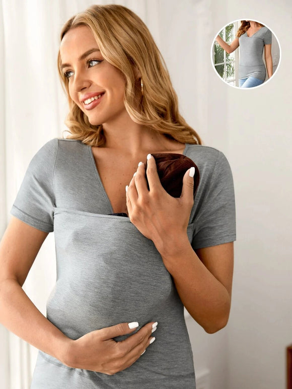 Maternity V-neck Solid Nursing Tee