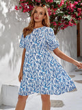Maternity Allover Floral Print Tie Backless Puff Sleeve Dress