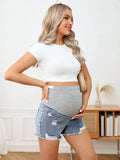 Maternity Wideband Waist Ripped Raw Hem Denim Shorts