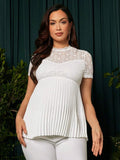 Maternity Lace Panel Pleated Hem Blouse