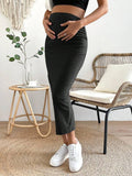 Maternity Adjustable Waist Ribbed Knit Split Back Skirt