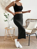 Maternity Adjustable Waist Ribbed Knit Split Back Skirt