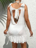 Maternity Tie Shoulder Ruffle Hem Backless Beach Dress Without Bikini
