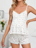 Maternity Ditsy Floral Print Lace Trim Cami Top & Shorts