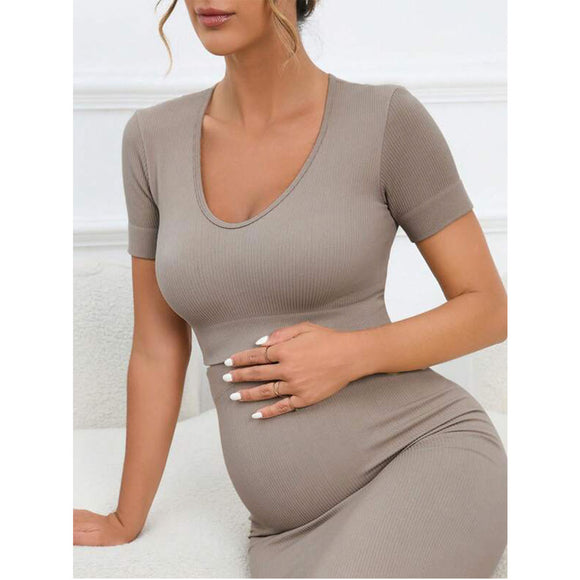 Maternity Solid Ribbed Knit Tee (top only)