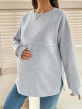 Maternity Casual Solid Color Side Slit Nursing Top