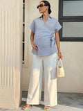 Maternity Striped Batwing Short Sleeve