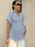 Maternity Striped Batwing Short Sleeve