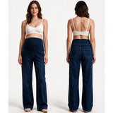 Maternity Wide-Leg Jeans – Dark Wash Over-Bump Denim