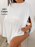 Maternity Summer Casual Loose Asymmetric Hem Split T-Shirt
