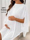 Maternity Summer Casual Loose Asymmetric Hem Split T-Shirt