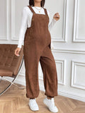 Brown Elastic Adjustable Maternity Casual Jumpsuit