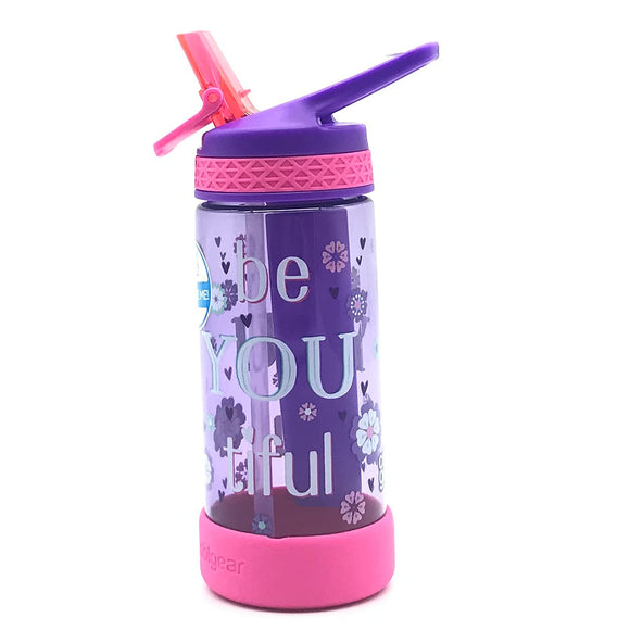 Water Bottle 473 ML Sipping Straw and Cooling Gel For Kids - Purple