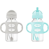 Wide-Neck Sippy Straw Bottle with Handles, 270mL, Gray, 6m+