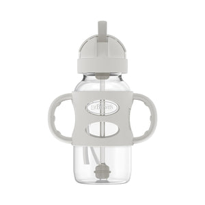 Wide-Neck Sippy Straw Bottle with Handles, 270mL, Gray, 6m+