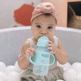 Wide-Neck Sippy Straw Bottle with Handles, 270mL, Gray, 6m+