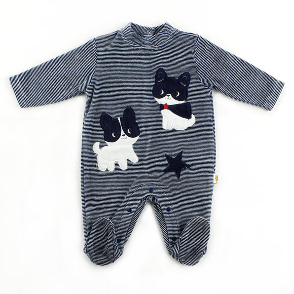 JUMPSUIT...VELVET WITH CAT 0-9m