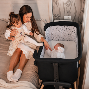 Baby Crib Layla 2In1 With Foldable Side BLACK/wooden effect