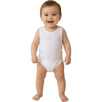 Sleeveless White Cotton Baby Bodysuit