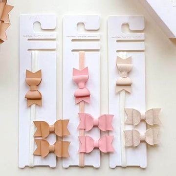 Girls Leather Hair Band 2 Clips Buckle Set