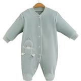Baby Velvet Footie Romper – Duck Applique Detail