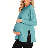 Maternity Drop Shoulder Slit Hem Tee/BLUE