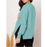 Maternity Drop Shoulder Slit Hem Tee/BLUE