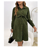 Maternity Patched Pocket Belted Shirt Dress