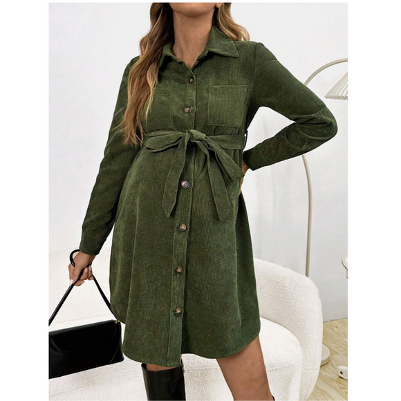 Maternity Patched Pocket Belted Shirt Dress