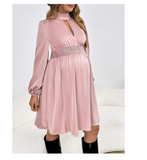 Maternity Keyhole Neckline Lantern Sleeve Dress