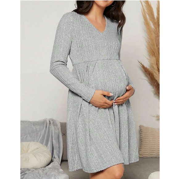 Maternity V-neck Rib-knit Dress