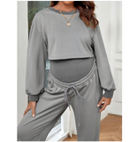 Maternity Drop Shoulder Pullover & Adjustable Waist Sweatpants