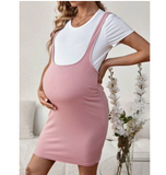 Maternity Casual Slim Fit Round Neck T-Shirt And Suspender Skirt 2pcs/Set