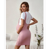Maternity Casual Slim Fit Round Neck T-Shirt And Suspender Skirt 2pcs/Set