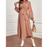 Maternity Bishop Sleeve Belted Shirt Dress