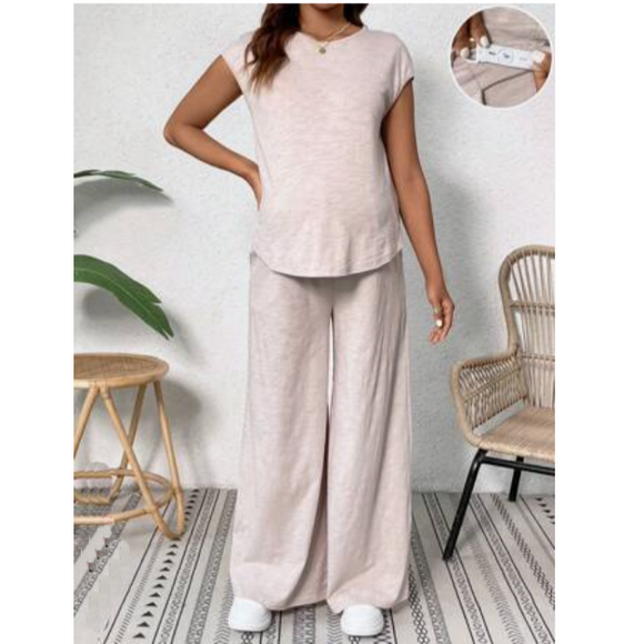 Maternity Solid Color Casual 2pcs/Set