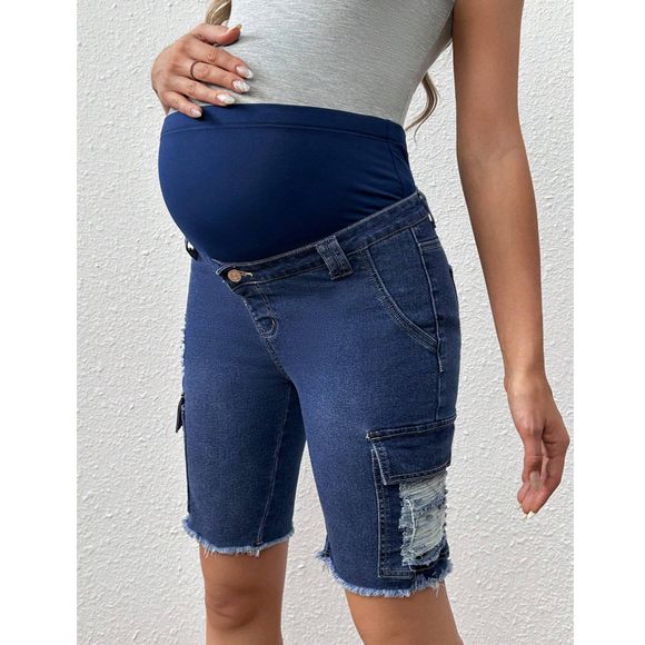 Maternity Adjustable Waist Denim Shorts