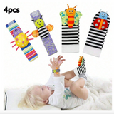 4pcs Baby Wrist Rattle Socks Set - 0-6 Months