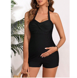 Maternity Cross Halter One Piece Swimsuit Black
